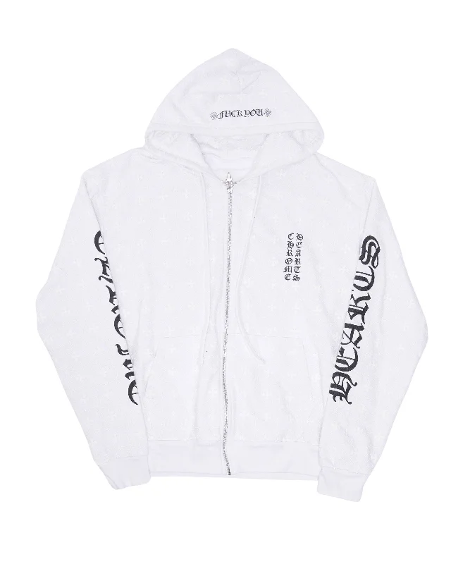 Monogram Vertical Logo Zip Up Hoodie Hoodie with Front Slit Layering Stylish