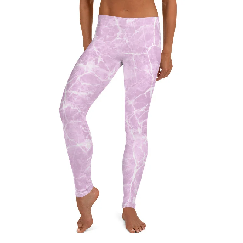 Pink Marble Leggings Elegant Shiny Black Leggings