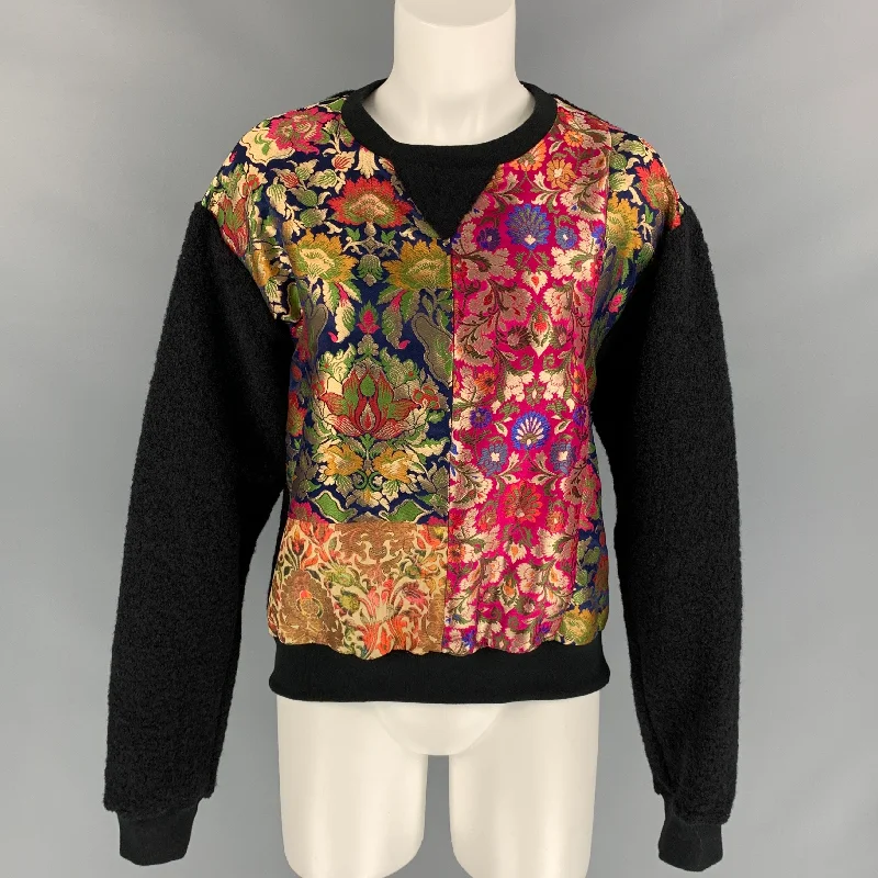 PRABAL GURUNG Size XS Multi-Color Patchwork Wool / Cotton Pullover Oblong Neck Pullover
