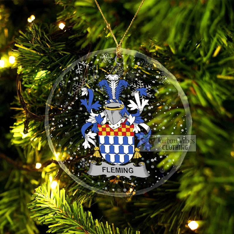 Fleming Irish Clan Christmas Glass Ornament with Coat of Arms Peter Pan Collar Cowl Neck Turtleneck