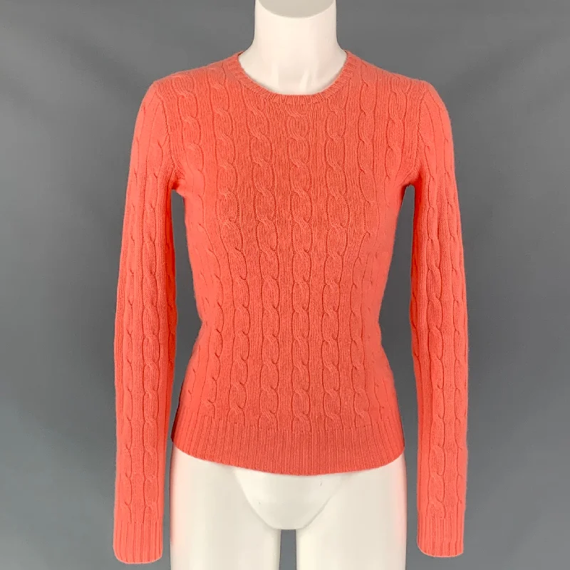 RALPH LAUREN Cashmere Cable Knit Size S Coral Pullover Elbow Length Sleeve