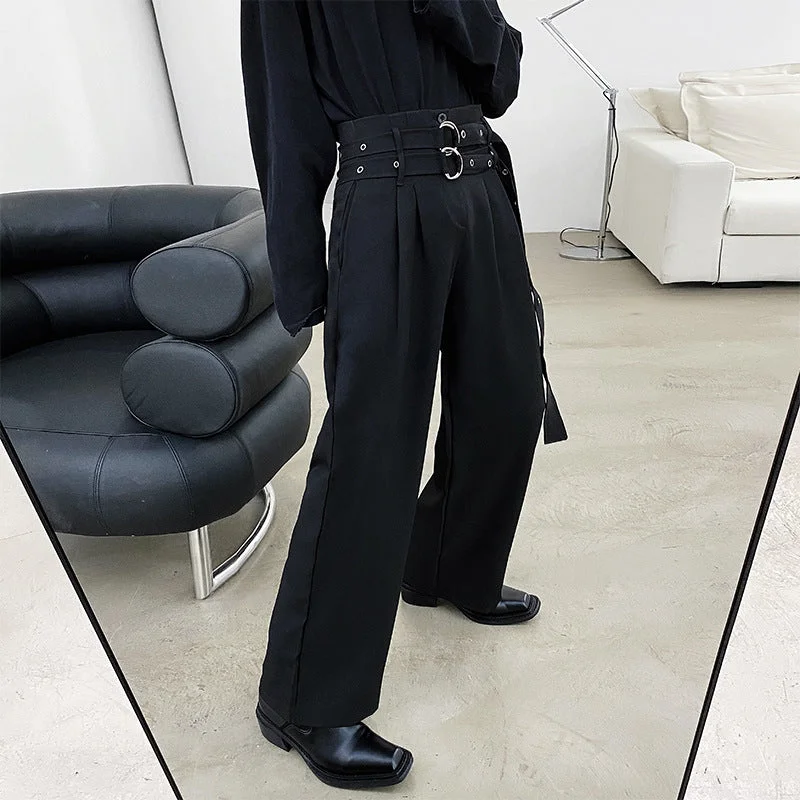 Retro High Waist Loose Trousers Trousers Leather Faux