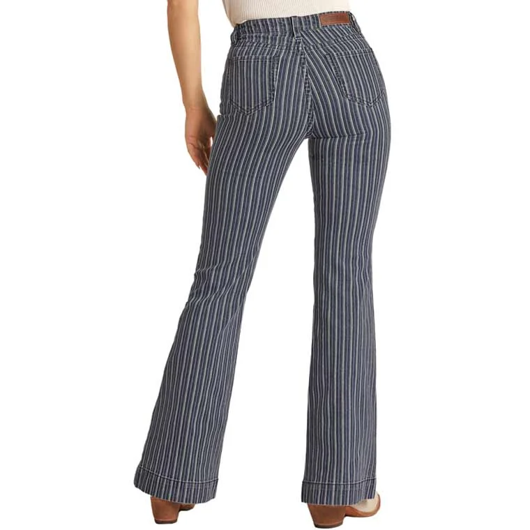 Rock & Roll Denim Women's High Rise Extra Stretch Stripe Trouser Jeans Trousers fashionable trendy