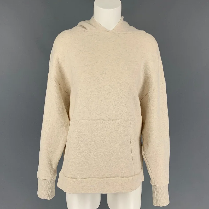 V :: ROOM Size 2 Cream Cotton Blend Heather Hooded Pullover Ruffle Sleeve Feminine