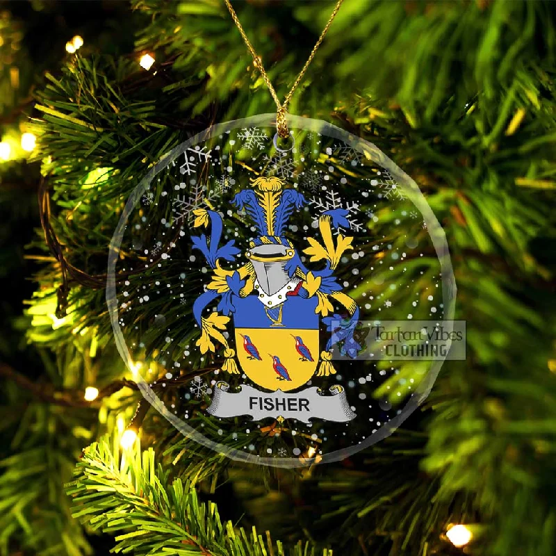 Fisher Irish Clan Christmas Glass Ornament with Coat of Arms Hook-and-Loop Buckled Tied