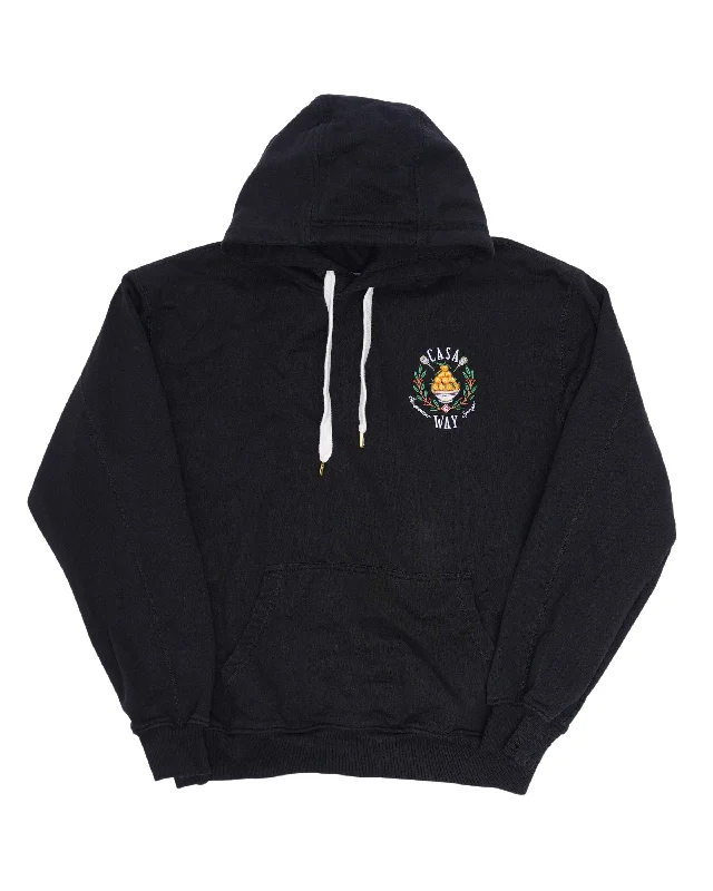 Logo Embroidered Cotton Hoodie Hoodie with Ribbed Neckline Snug Warm