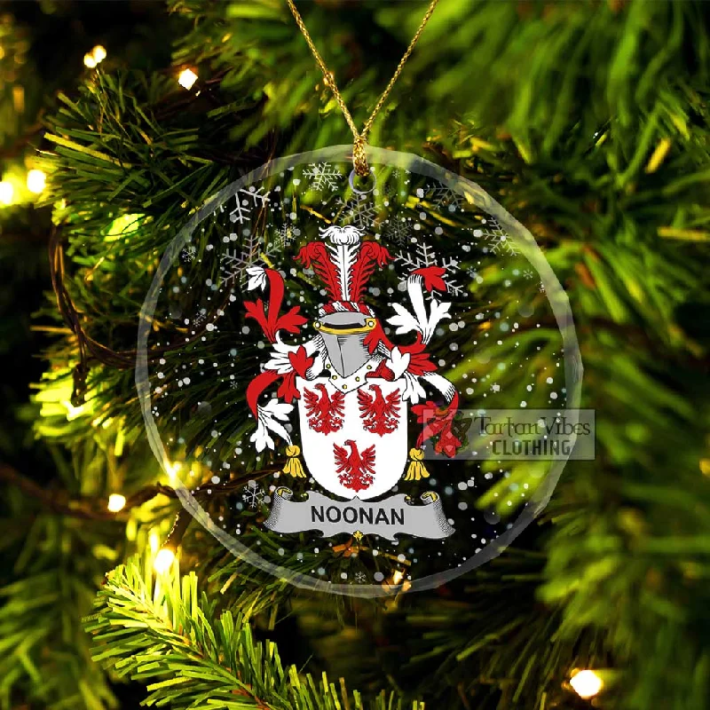 Noonan Irish Clan Christmas Glass Ornament with Coat of Arms Sequined Lace Ribbed