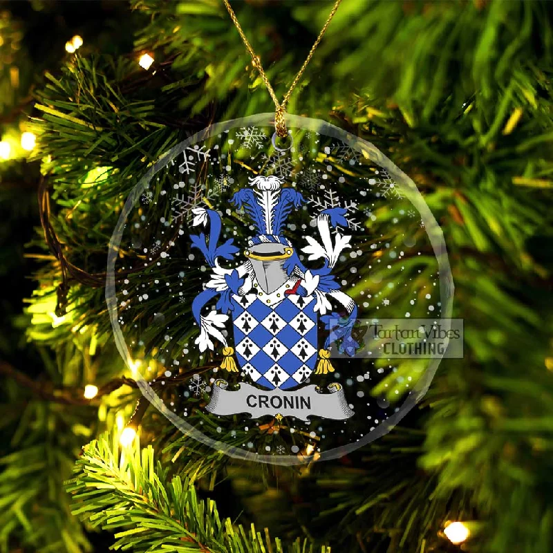 Cronin Irish Clan Christmas Glass Ornament with Coat of Arms Square Neck One-Shoulder Off-the-Shoulder