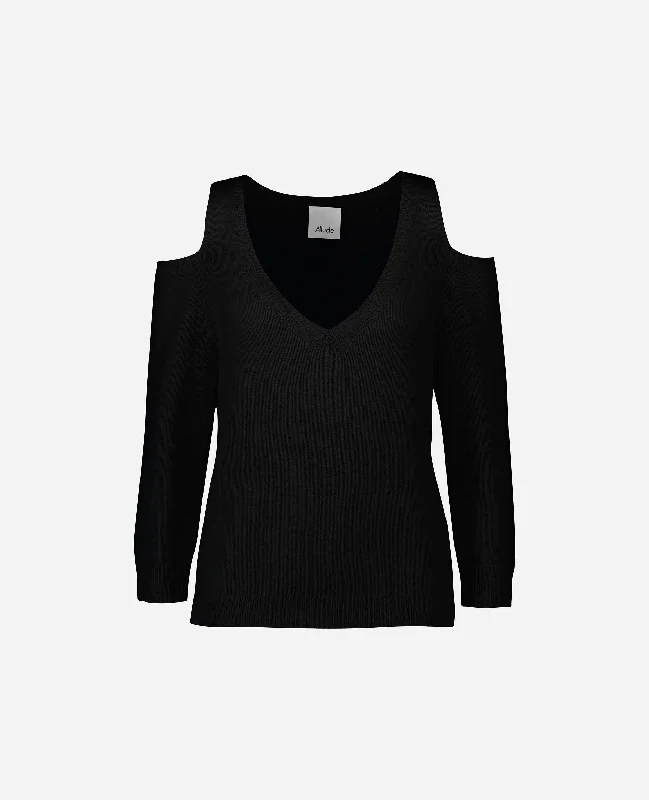 V-Pullover aus Cashmere-Mischung in Schwarz Fleece Warm Pullover