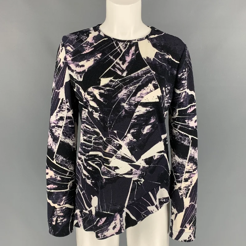 KENZO Size S Purple & Black Polyester Marbled Pullover Lapel Neck Sweater