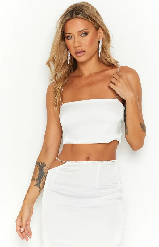 Confetti White Crop Top Mesh Blend Leather Blend Suede Blend