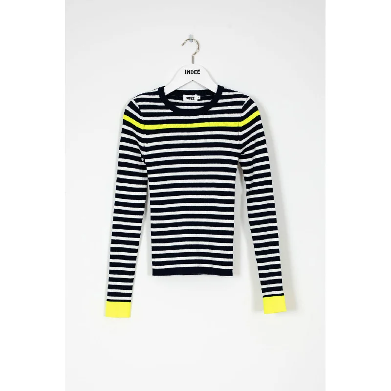 Indee Navy Striped Pullover Boat Neck Sweater