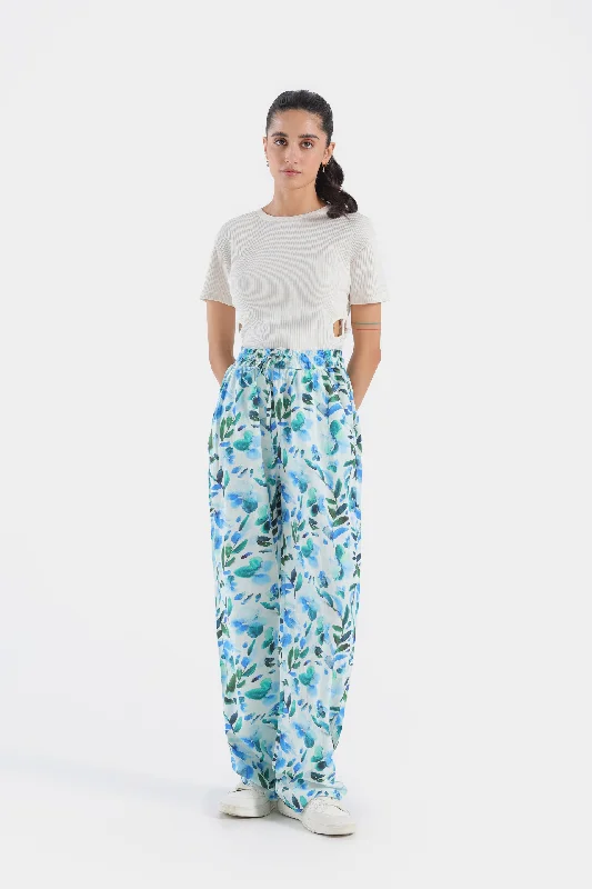 Printed Elasticated Wide Leg Trousers Trousers Flared Retro