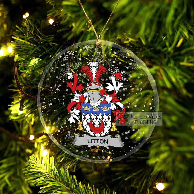 Litton Irish Clan Christmas Glass Ornament with Coat of Arms Chenille Brocade Lace