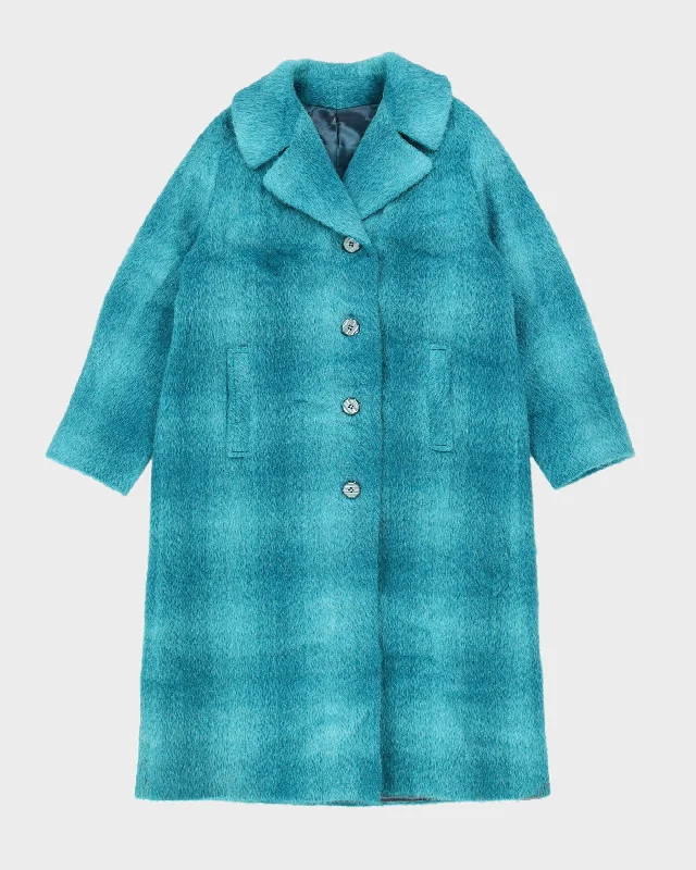 Vintage 1980s Aqua Blue Mohair Coat - M Nylon Polyester Spandex