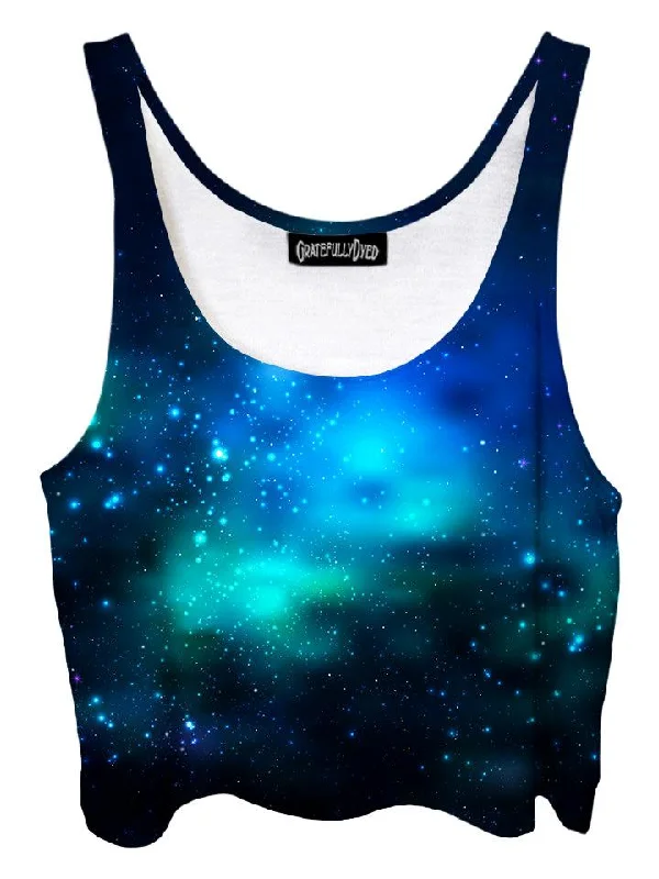 Deep Blue Galaxy Crop Top Boxy Fit Fitted Loose