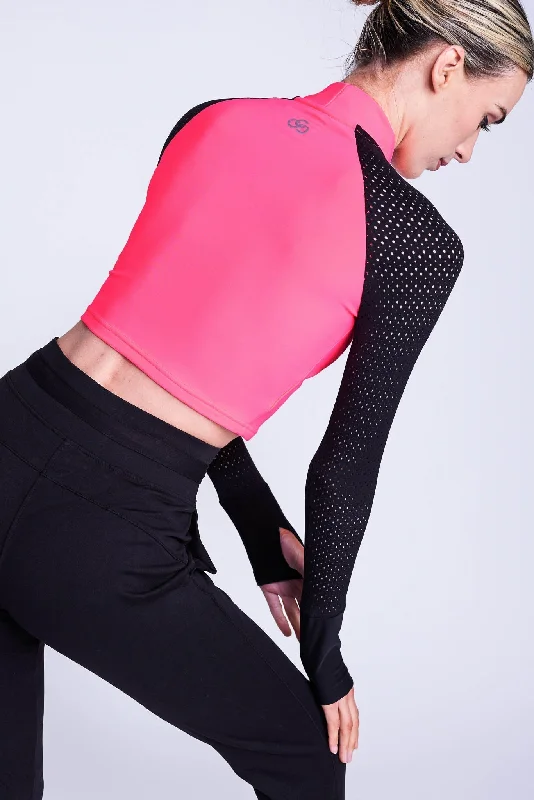 Inspire Crop Top in Pink Houndstooth Herringbone Solid