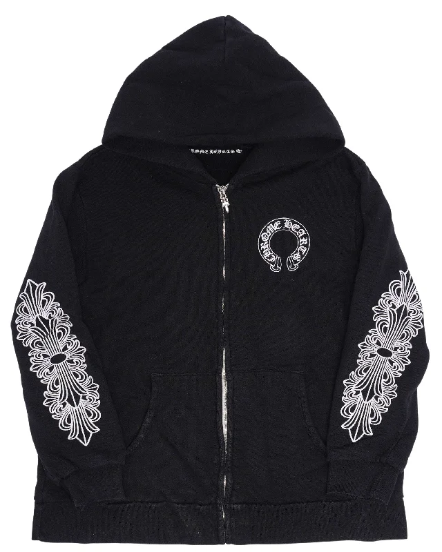 Vintage Horseshoe Logo Zip-Up Hoodie Hoodie with Drawstring Waist Adjustable Fitted