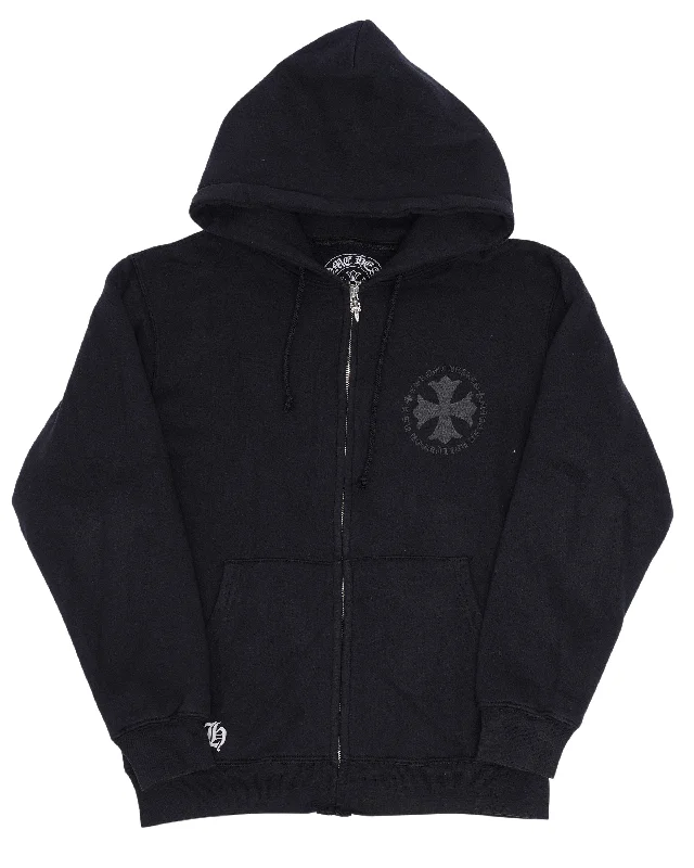 Vintage Embroidered Plus Cross Zip Up Hoodie Hoodie with Hem Contrast Bold Stylish