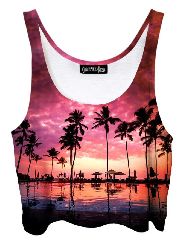 Setting Sun Kawaii Beach Crop Top Print Jacquard Patchwork