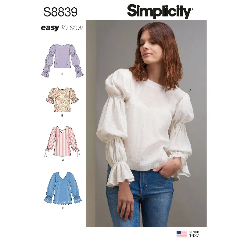 Simplicity Pattern 8839 Misses' Pullover Tunic or Tops Flutter Sleeve Feminine
