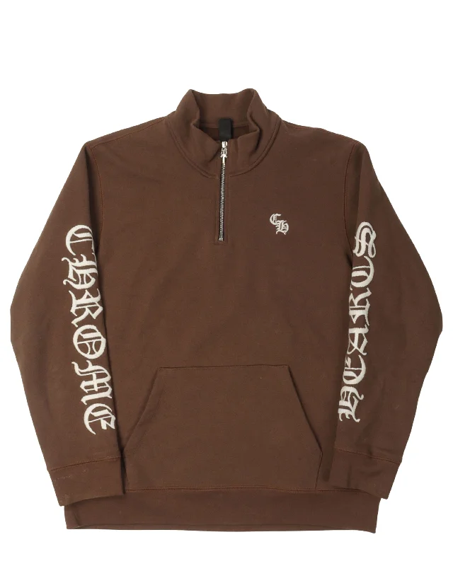 Embroidered Quarter-Zip Sweatshirt Hoodie with Cuffed Sleeves Snug Secure