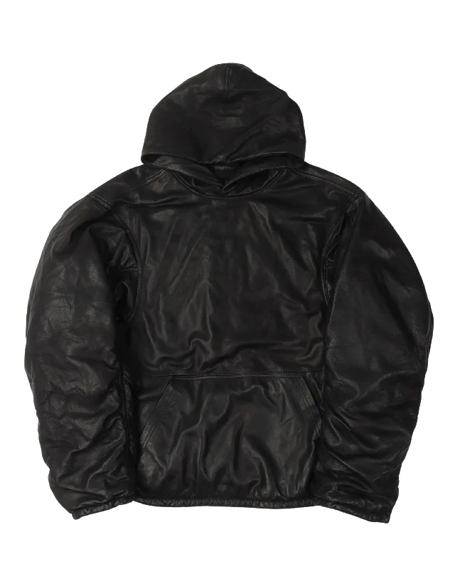 Leather Oversized Hoodie Hoodie with High-Low Hem Asymmetrical Trendy