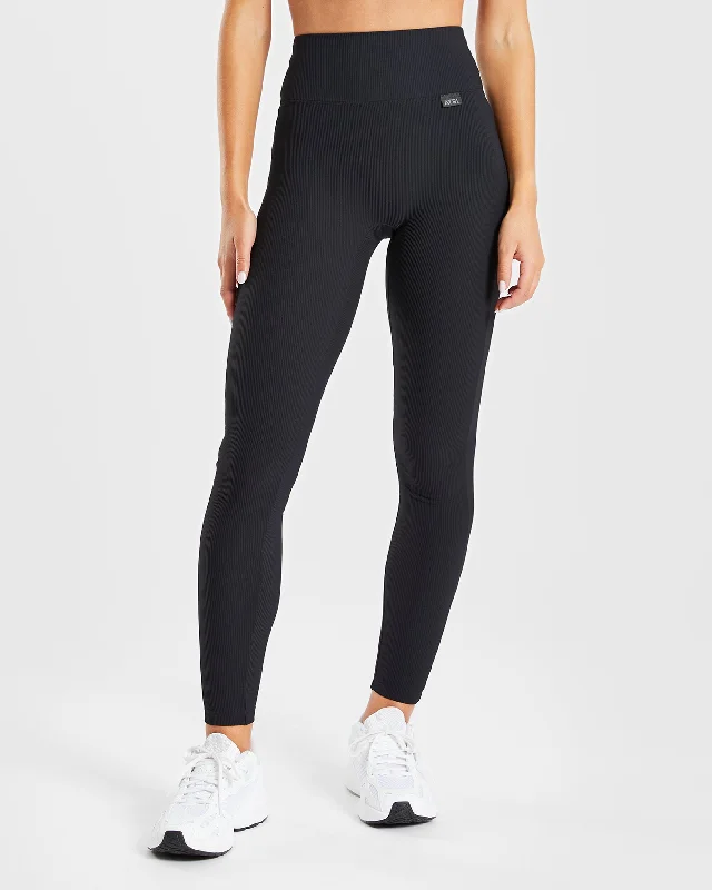 Sculpt Ribbed Leggings - Schwarz Trendy Faux Suede Leggings