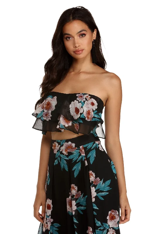 Lovely In Floral Crop Top Hooded Caped Shawl Collar