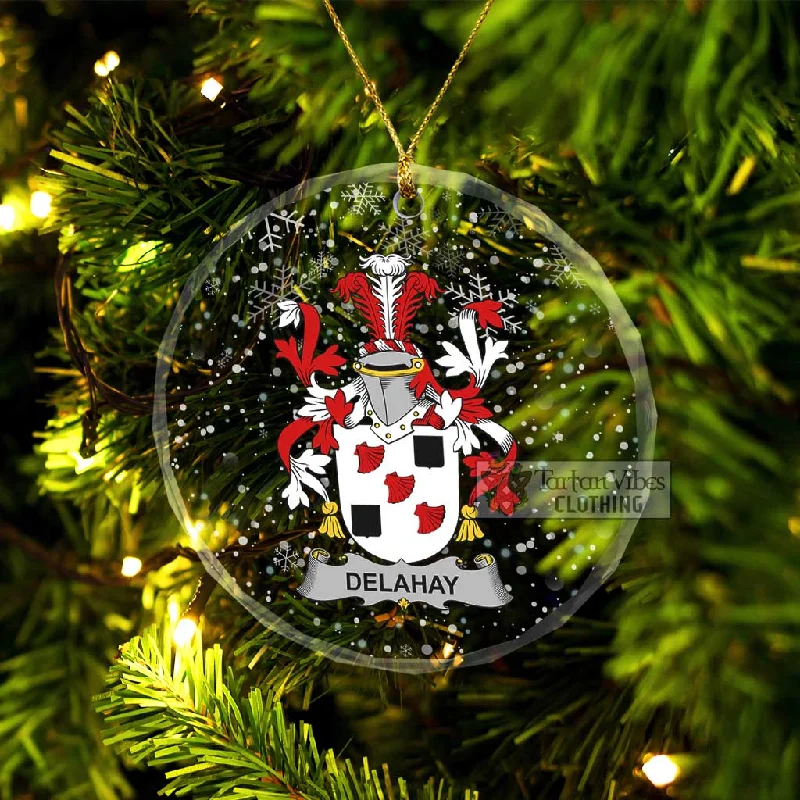 Delahay Irish Clan Christmas Glass Ornament with Coat of Arms Trench Wool Cashmere