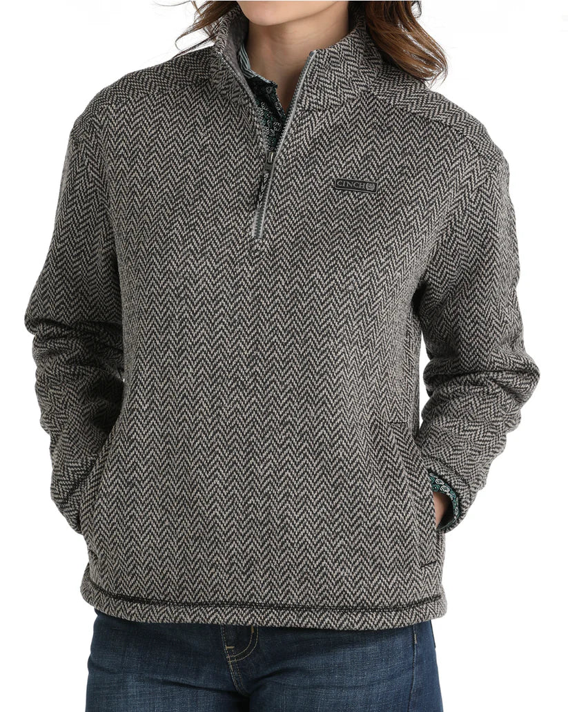 Cinch Ladies Grey Chevron 1/4 Zip Sweater Pullover MAK9203001 GRY Turtleneck Warm Pullover