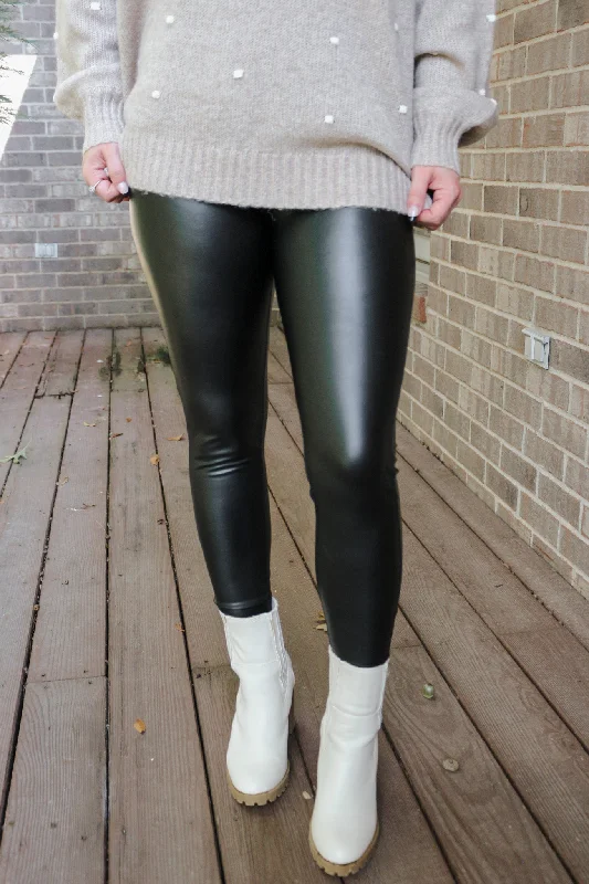Let Me Do The Talking Black Leather Leggings Comfortable Cold Weather Leggings