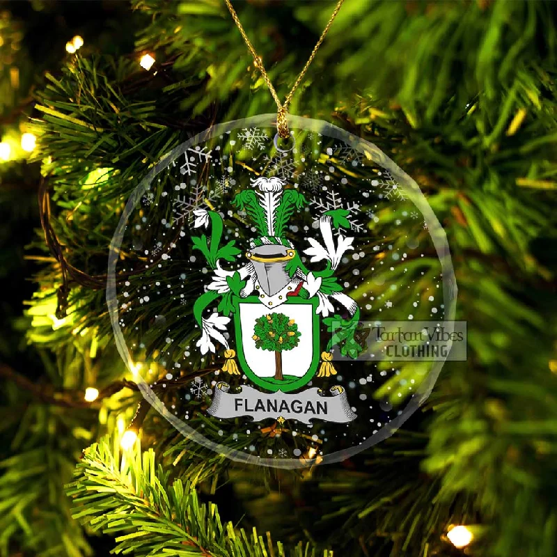 Flanagan Irish Clan Christmas Glass Ornament with Coat of Arms Buttoned Toggled Snapped