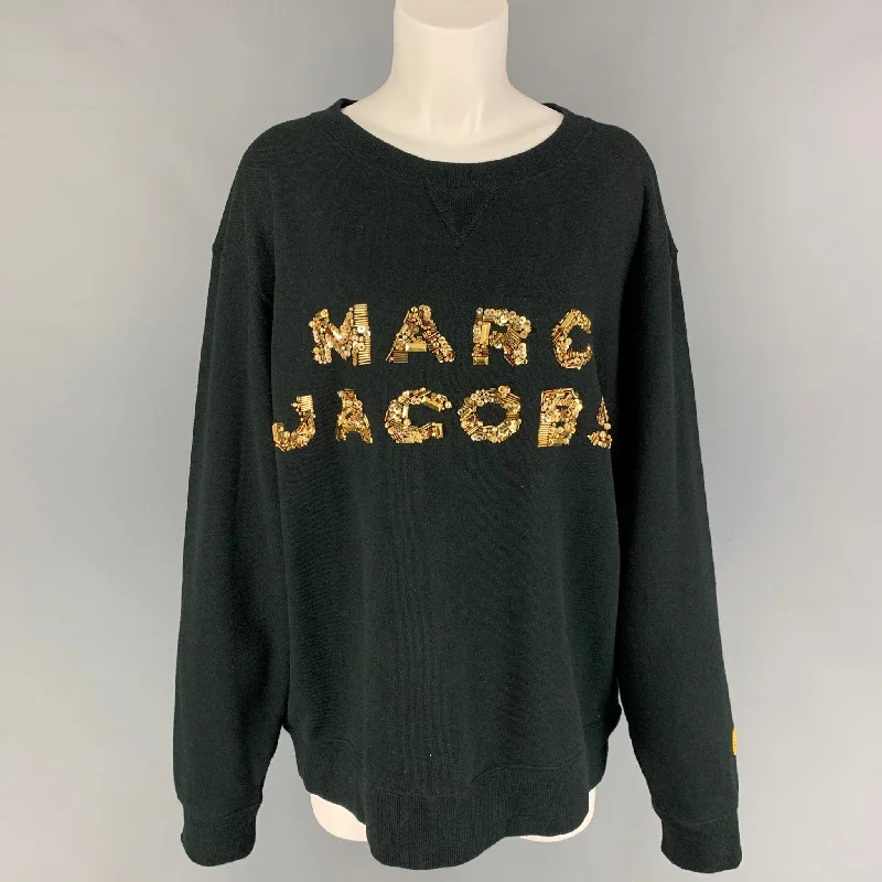 MARC JACOBS Size L Black Gold Cotton Sequined Crew-Neck Pullover Boyleg Sleeve Pullover