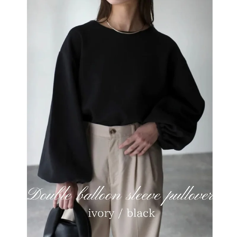 Corrugated Balloon Sleeve Pullover Slim Sleeve Pullover