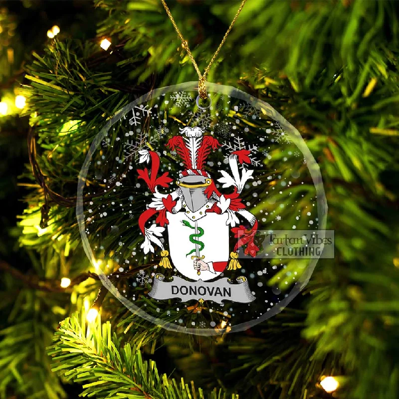 Donovan Irish Clan Christmas Glass Ornament with Coat of Arms Fleece Down Feather