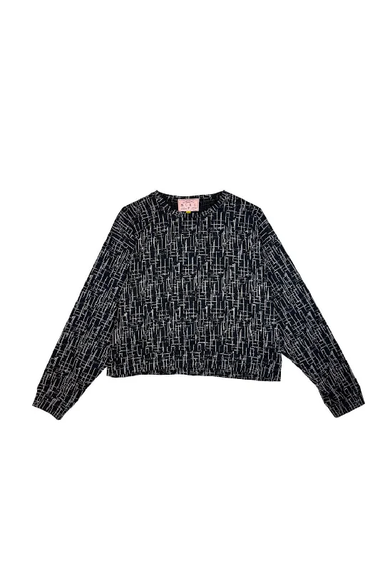BURU x Val Everyday Pullover - Black Geo Knit Fleece Warm Pullover