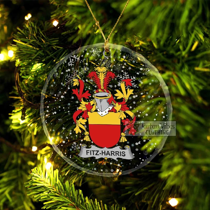 Fitz-Harris Irish Clan Christmas Glass Ornament with Coat of Arms Chenille Brocade Lace