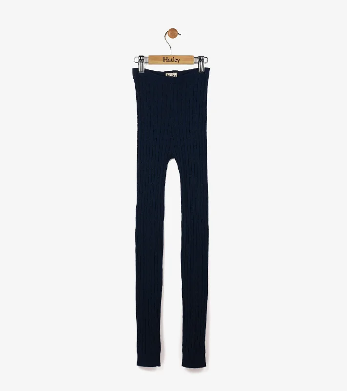 Cable Knit Leggings | Navy Trendy Cut-Out Activewear Leggings
