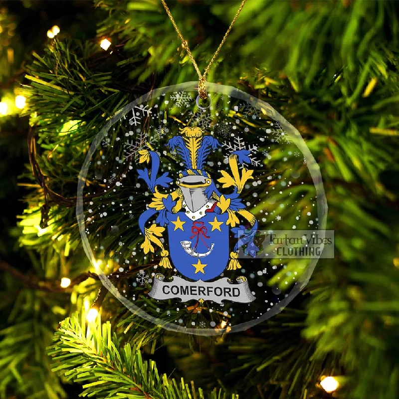 Comerford Irish Clan Christmas Glass Ornament with Coat of Arms Jersey Tulle Batik
