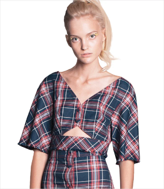 Checked Crop Top Anti-Shrink Durable Soft