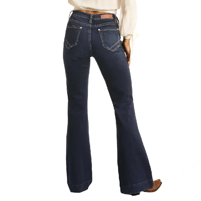 Rock & Roll Denim Women's High Rise Button Fly Trouser Jeans Trousers Seasonal Trendy