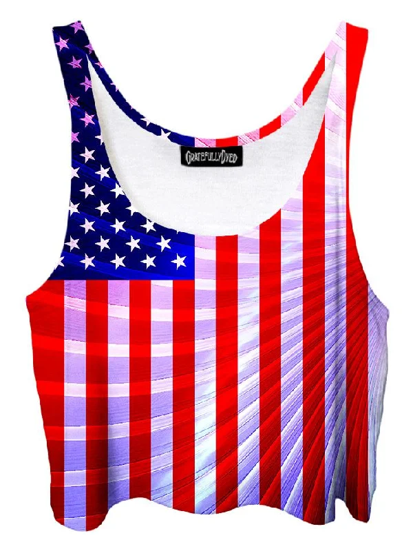 Fractal Flag 4th Of July Crop Top Beaded Sequined Faux Fur