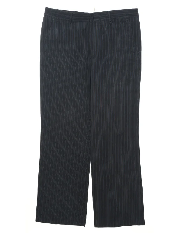 Striped Pattern Black Classic Trousers - W32 L30 Trousers Mesh Breathable