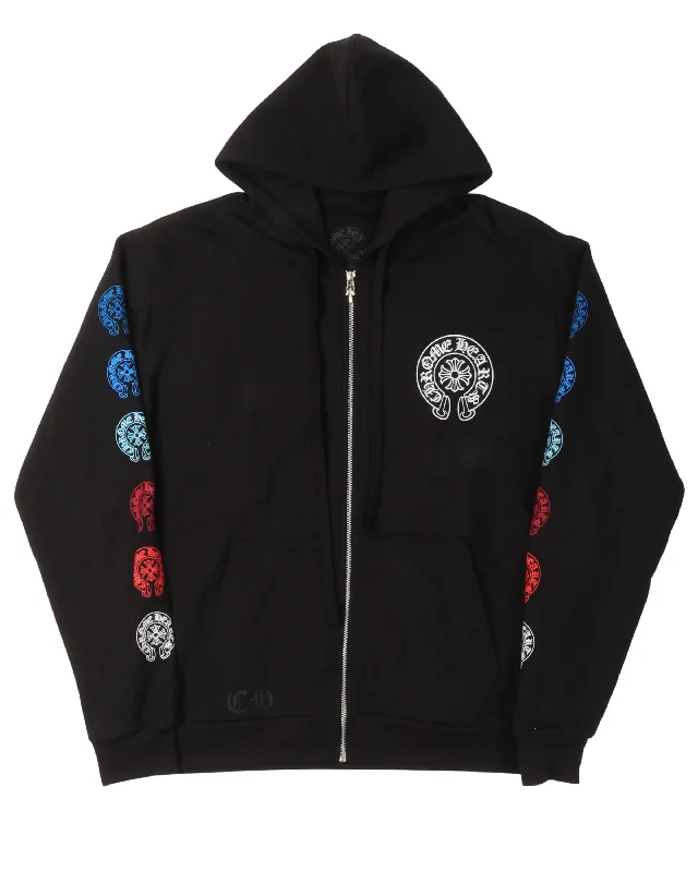 Multicolor Horseshoe Logo Zip-Up Hoodie Hoodie with Tied Waist Feminine Flattering