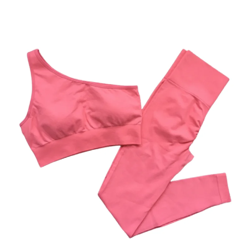 Seamless One Shoulder Sports Bra and Leggings Set Cozy Warmth Leggings