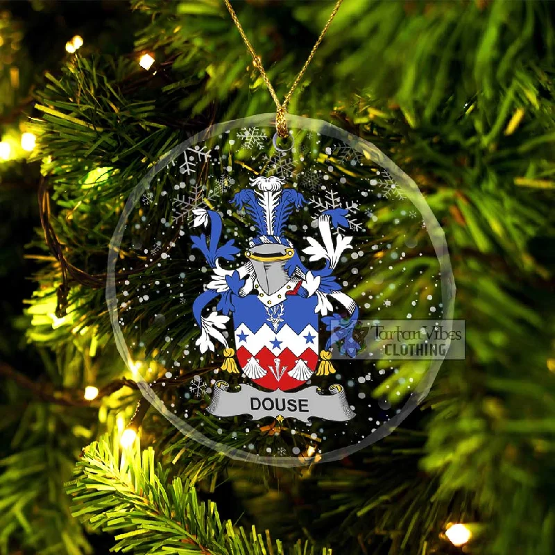 Douse Irish Clan Christmas Glass Ornament with Coat of Arms Knit Woven Fleece