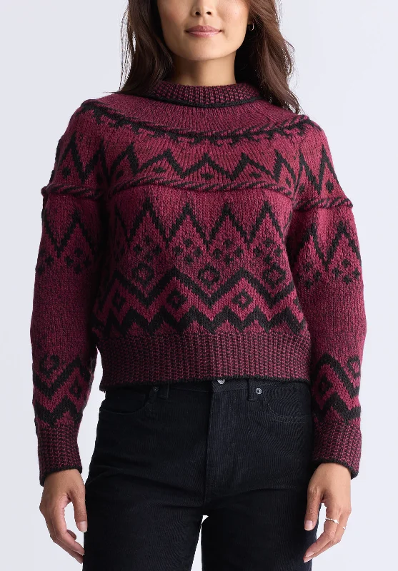 Lesina Women's Fair Isle Knit Pullover Sweater, Red & Black - SW0088F Boat Neck Sweater
