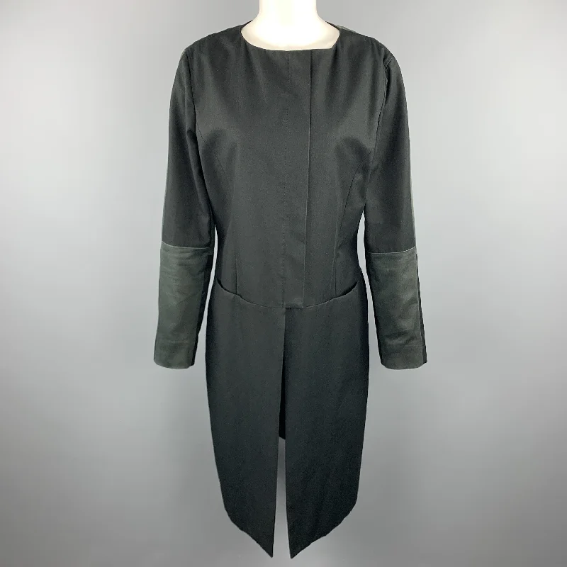 VERSUS by GIANNI VERSACE Size 10 Black & Green Cotton Color Block Coat Cuffed Rolled Raglan