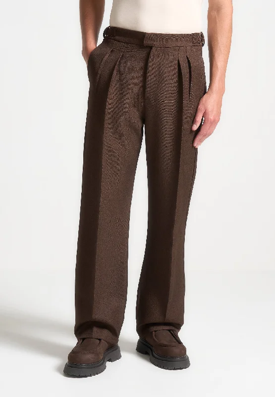 Relaxed Fit Twin Pleat Tailored Trousers - Brown Trousers versatile all-occasion